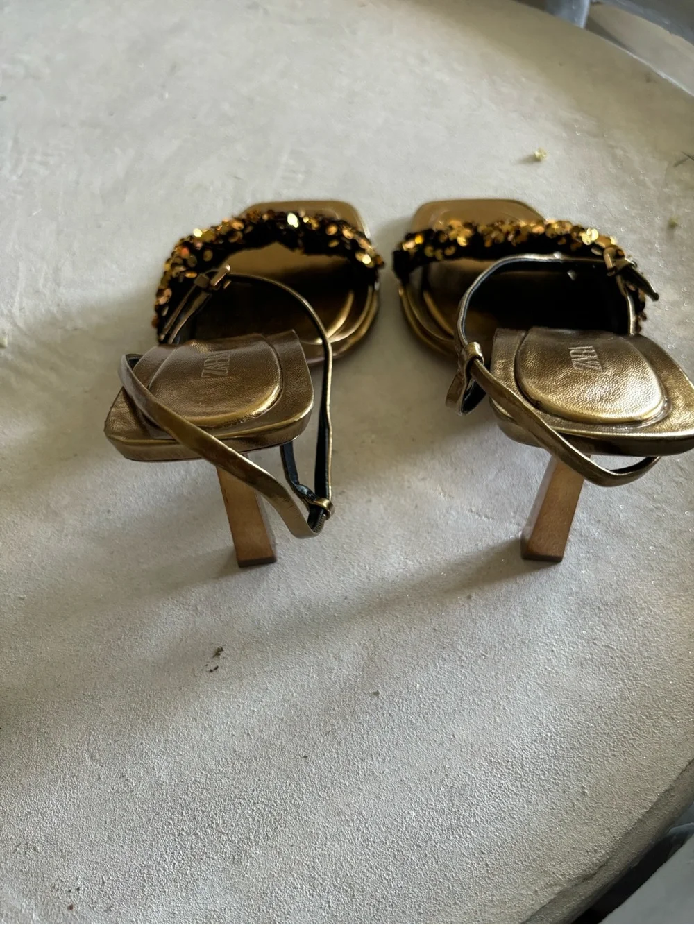 Zara Gold Sequin Strap Sandals - Picture 4 of 5
